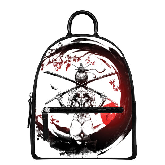 Japanese Samurai Woman Print Leather Backpack