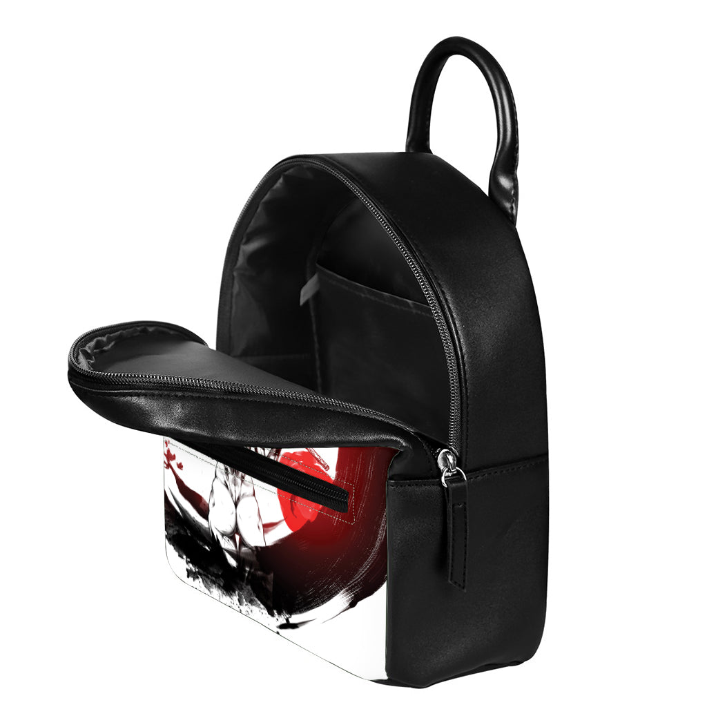 Japanese Samurai Woman Print Leather Backpack