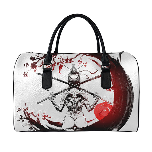 Japanese Samurai Woman Print Leather Duffle Bag