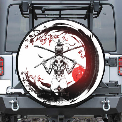 Japanese Samurai Woman Print Leather Spare Tire Cover