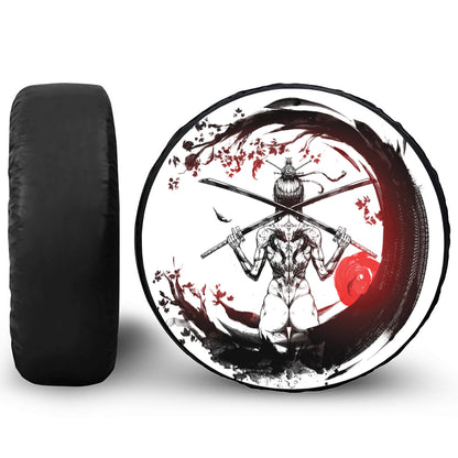 Japanese Samurai Woman Print Leather Spare Tire Cover