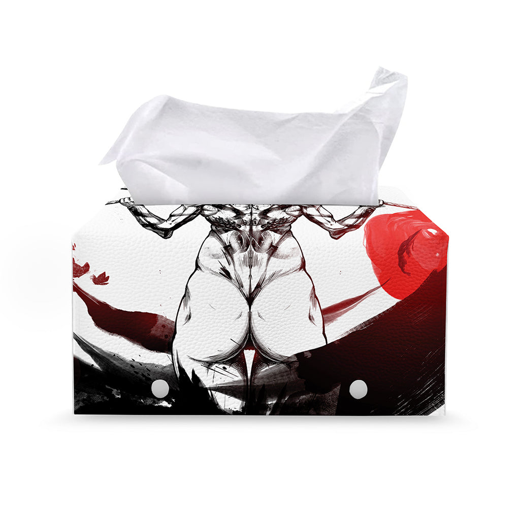 Japanese Samurai Woman Print Leather Tissue Box Cover