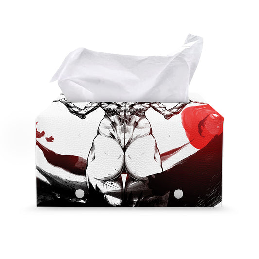 Japanese Samurai Woman Print Leather Tissue Box Cover