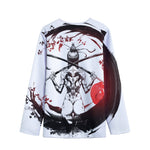 Japanese Samurai Woman Print Long Sleeve Short Coat