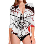 Japanese Samurai Woman Print Long Sleeve Swimsuit
