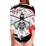Japanese Samurai Woman Print Long Sleeve Swimsuit