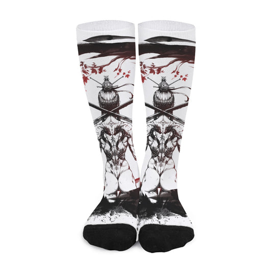 Japanese Samurai Woman Print Long Socks