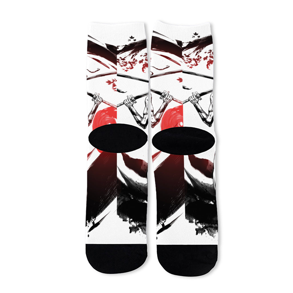 Japanese Samurai Woman Print Long Socks