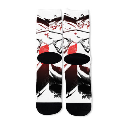 Japanese Samurai Woman Print Long Socks