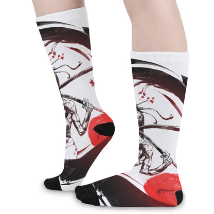 Japanese Samurai Woman Print Long Socks