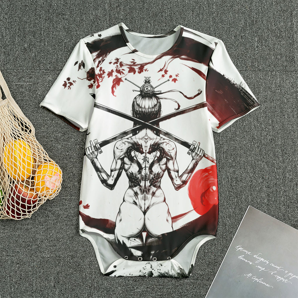 Japanese Samurai Woman Print Men's Bodysuit