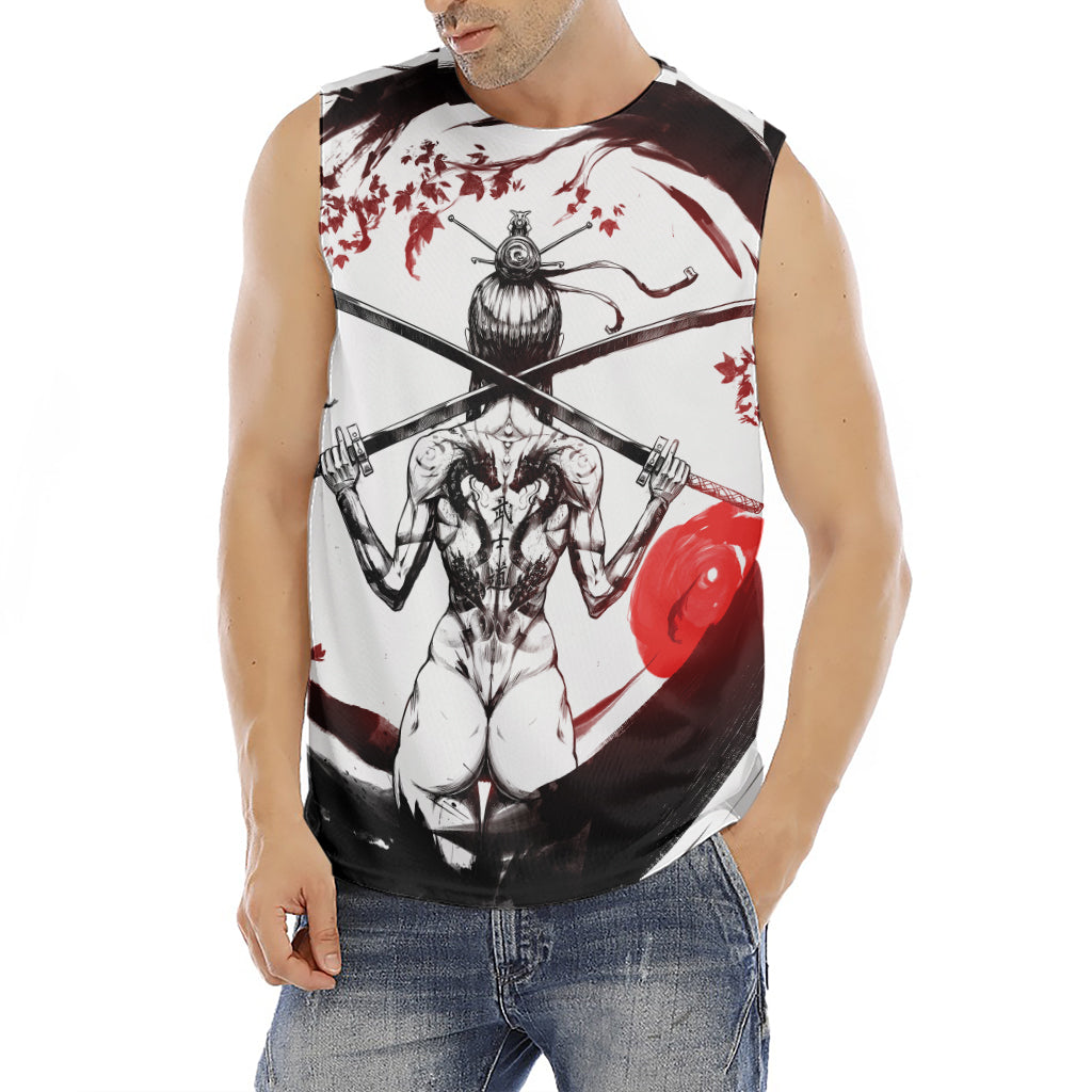 Japanese Samurai Woman Print Men's Fitness Tank Top