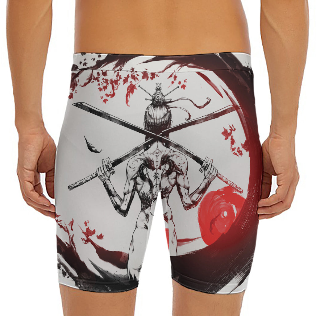Japanese Samurai Woman Print Men's Long Boxer Briefs