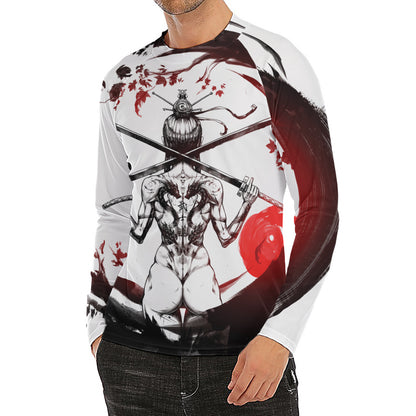 Japanese Samurai Woman Print Men's Long Sleeve Rash Guard
