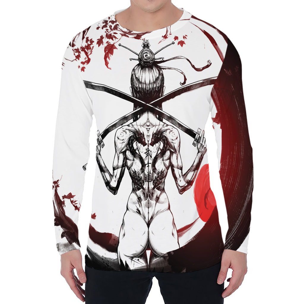 Japanese Samurai Woman Print Men's Long Sleeve T-Shirt