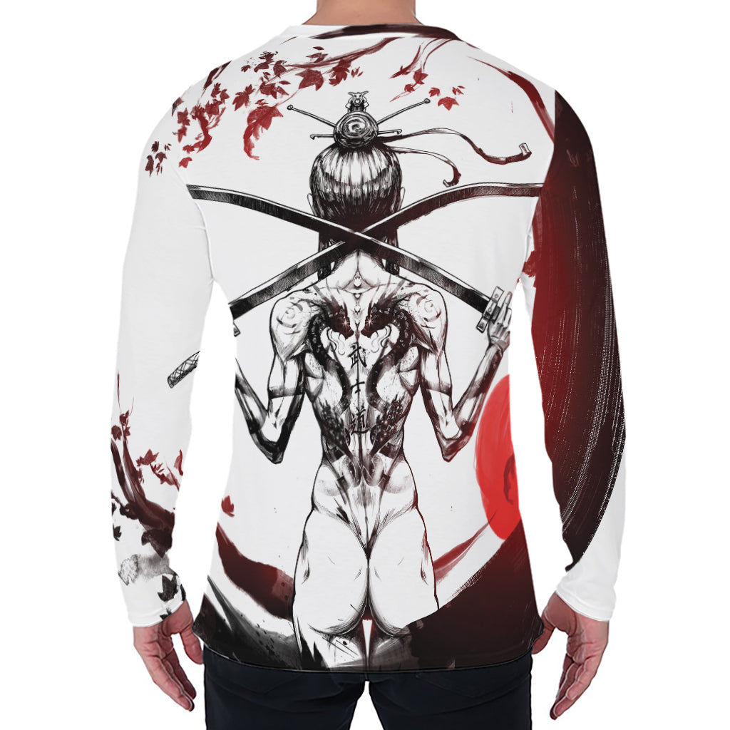 Japanese Samurai Woman Print Men's Long Sleeve T-Shirt