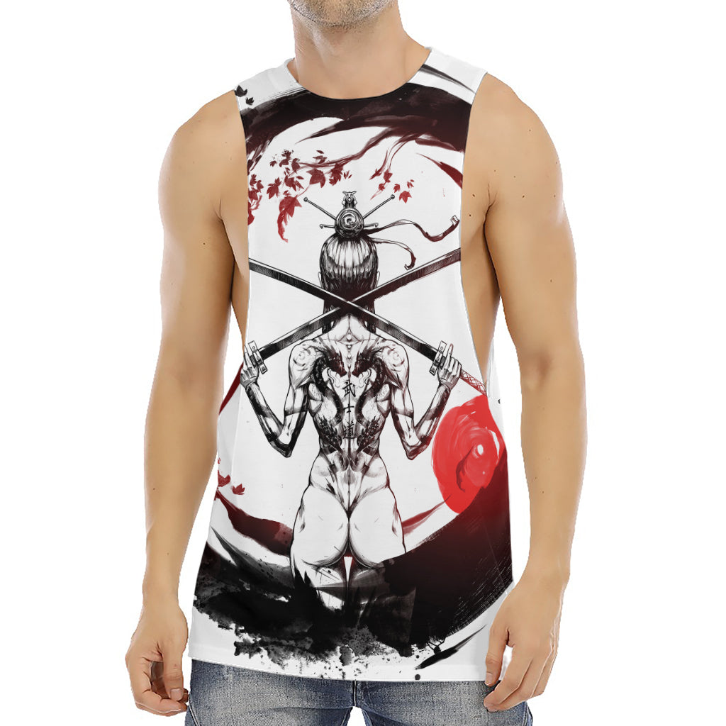 Japanese Samurai Woman Print Men's Muscle Tank Top