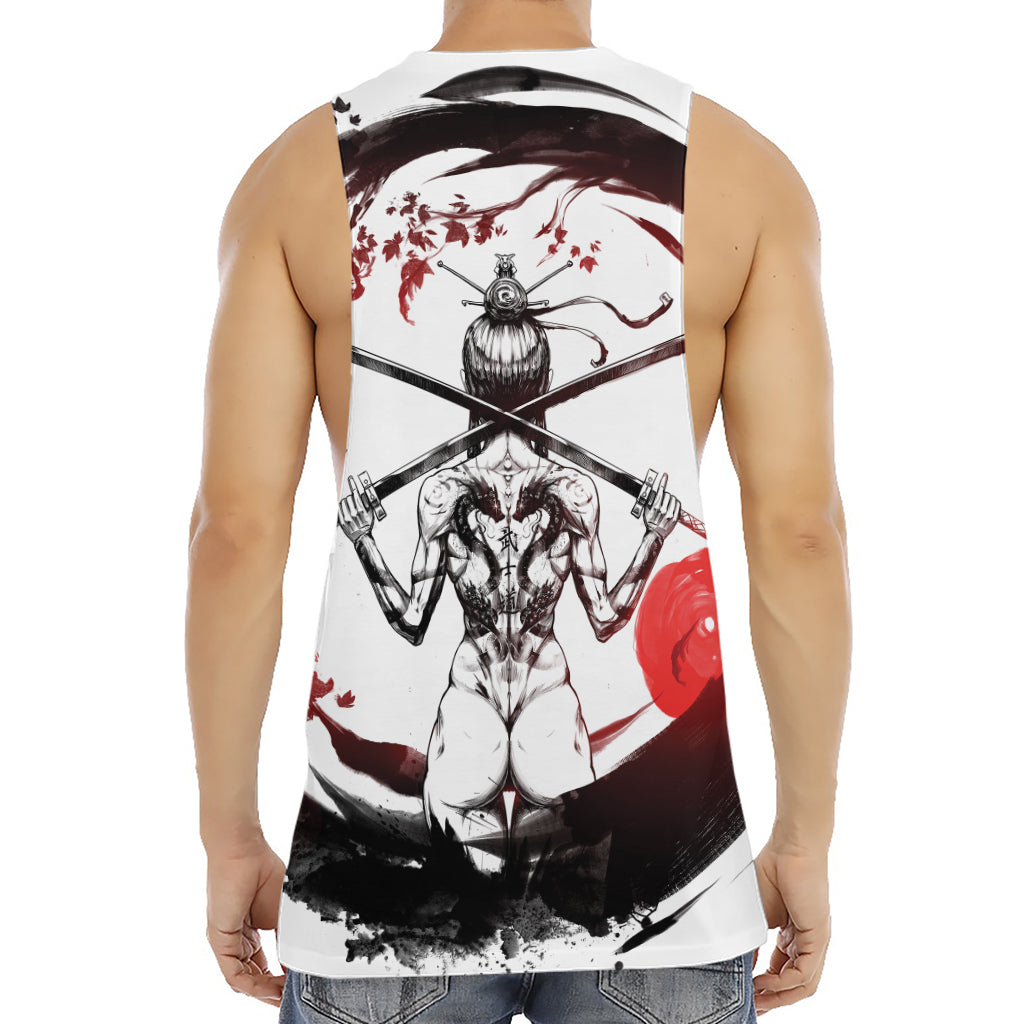 Japanese Samurai Woman Print Men's Muscle Tank Top