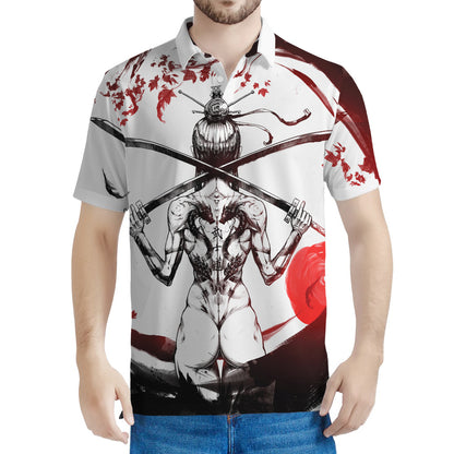 Japanese Samurai Woman Print Men's Polo Shirt