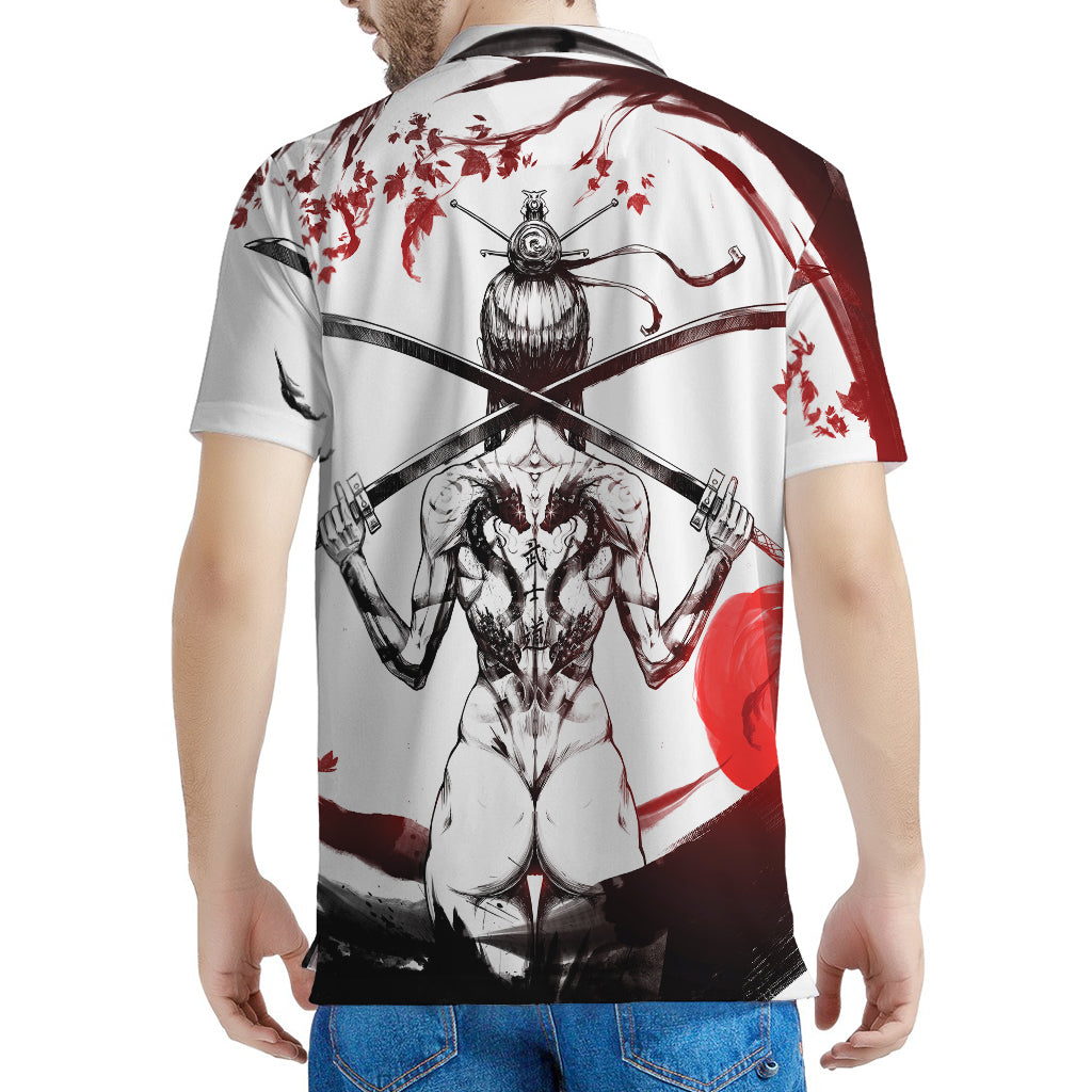 Japanese Samurai Woman Print Men's Polo Shirt