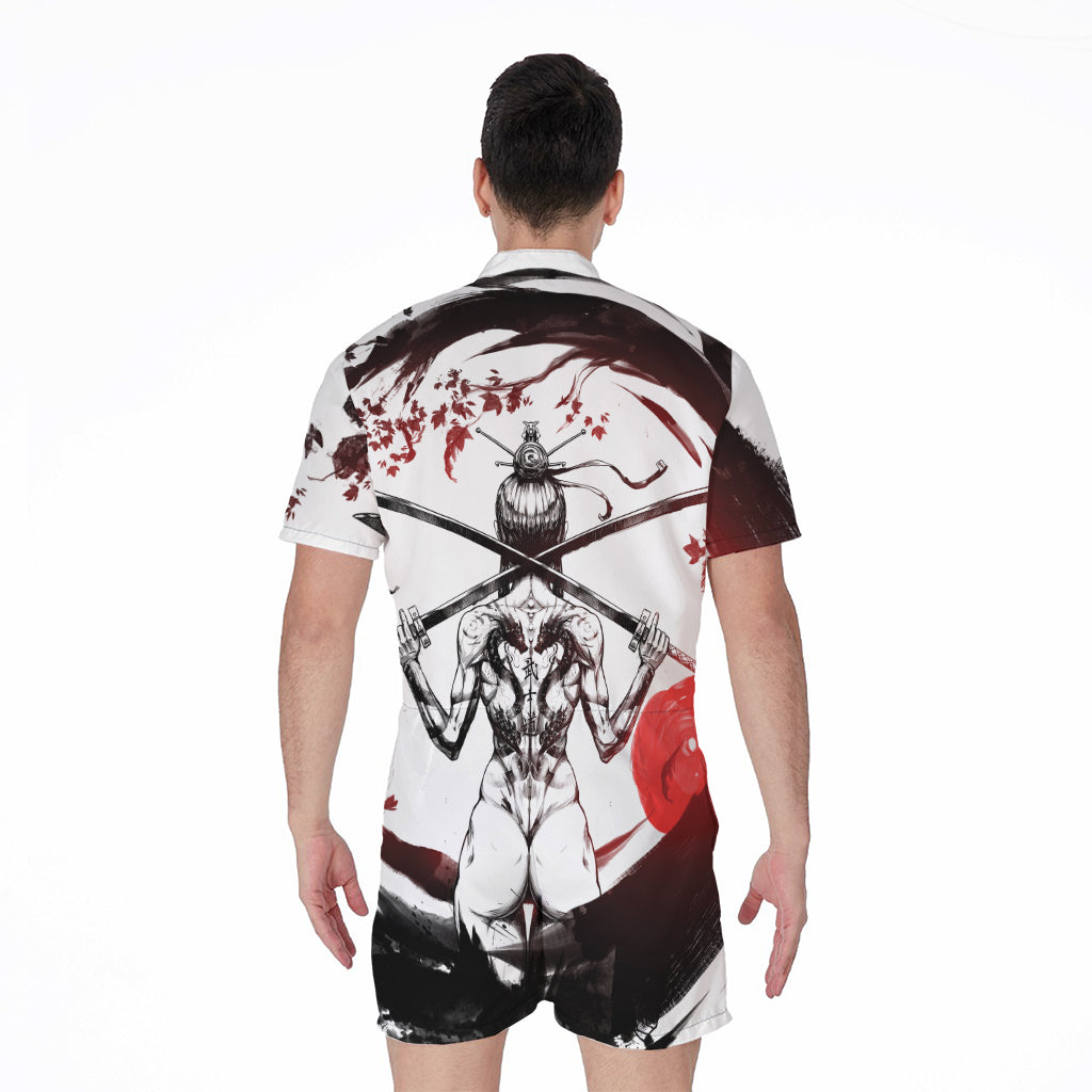 Japanese Samurai Woman Print Men's Rompers