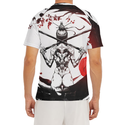 Japanese Samurai Woman Print Men's Short Sleeve Rash Guard