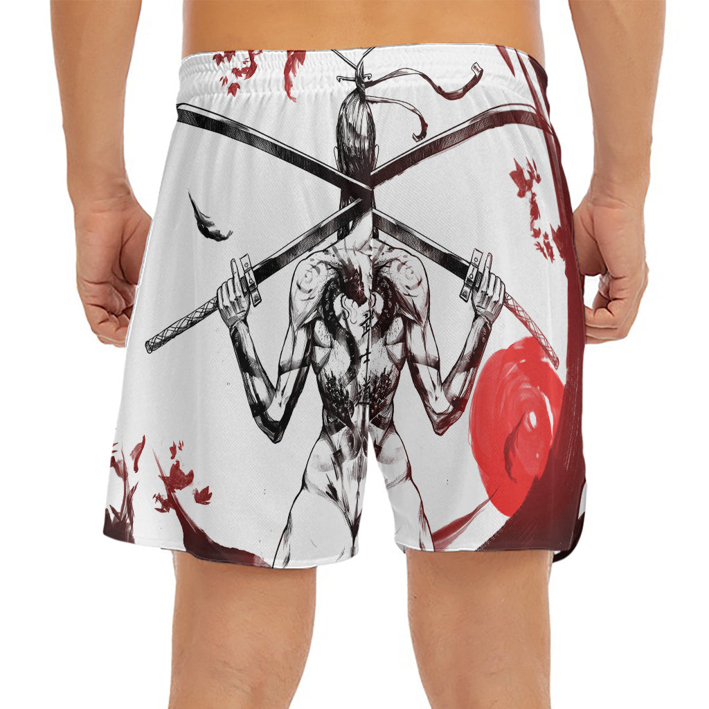 Japanese Samurai Woman Print Men's Split Running Shorts