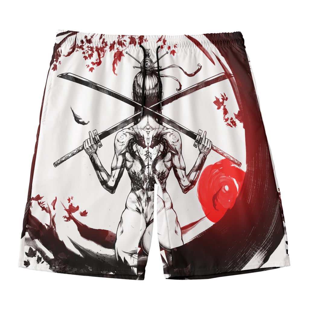 Japanese Samurai Woman Print Men's Swim Trunks