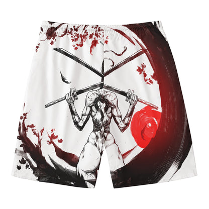 Japanese Samurai Woman Print Men's Swim Trunks