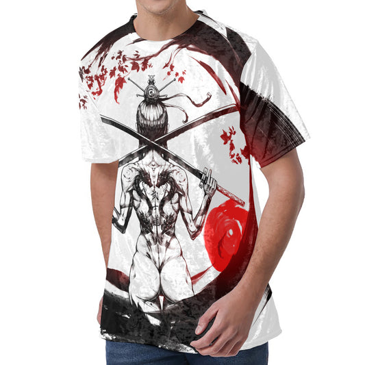 Japanese Samurai Woman Print Men's Velvet T-Shirt