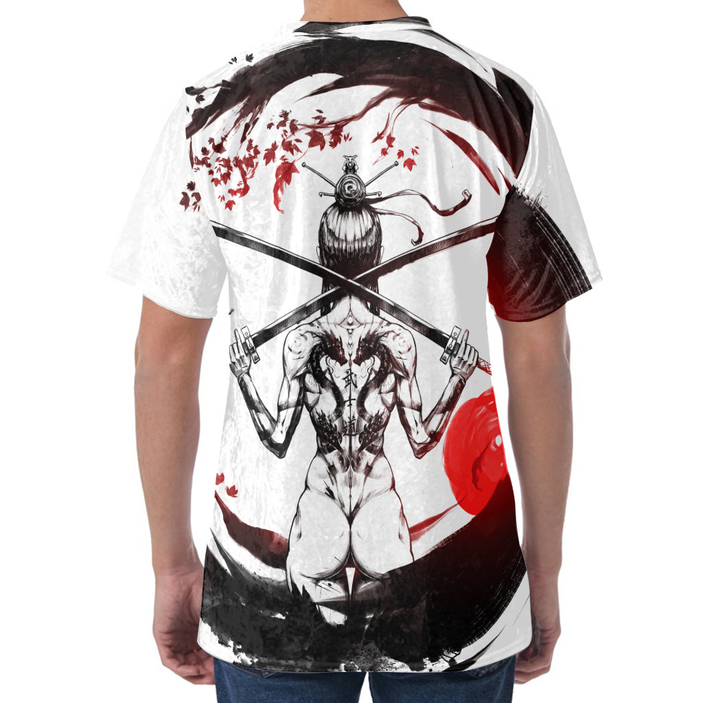 Japanese Samurai Woman Print Men's Velvet T-Shirt