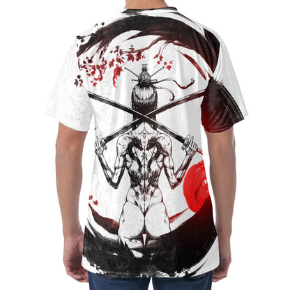 Japanese Samurai Woman Print Men's Velvet T-Shirt