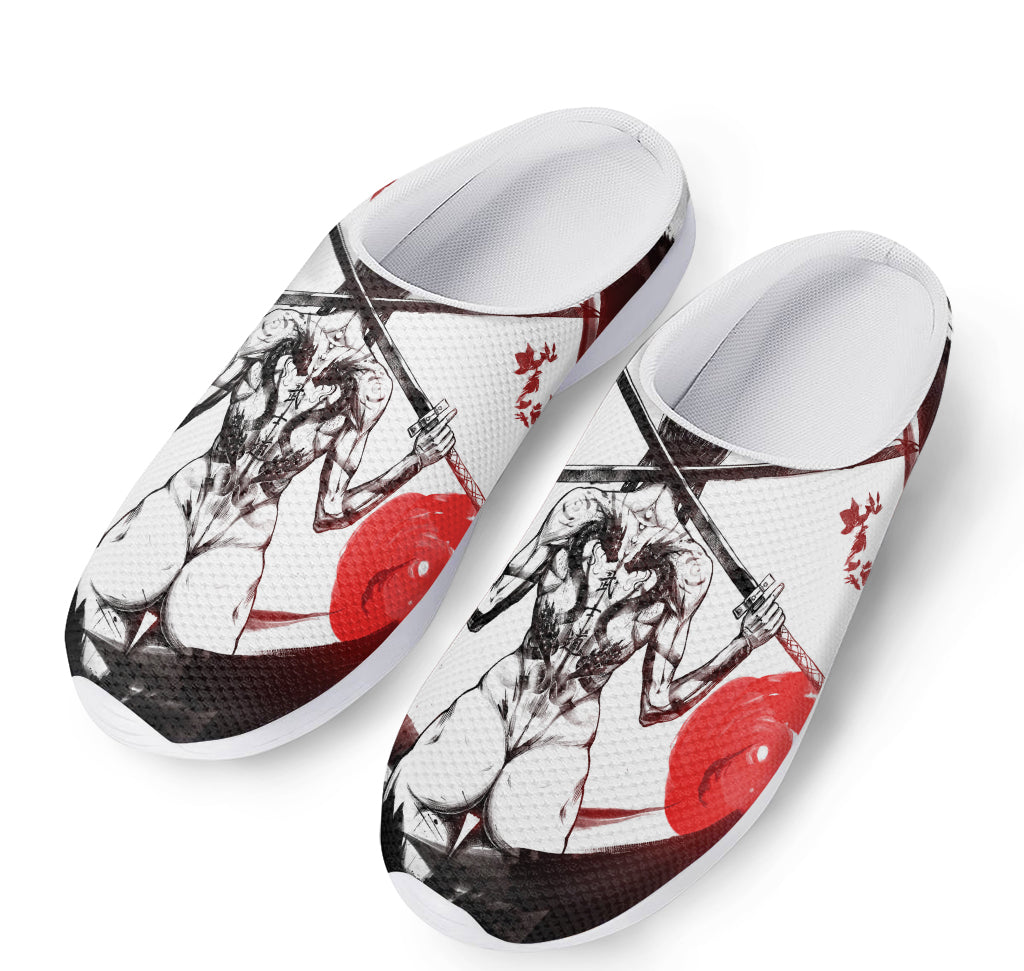 Japanese Samurai Woman Print Mesh Casual Shoes