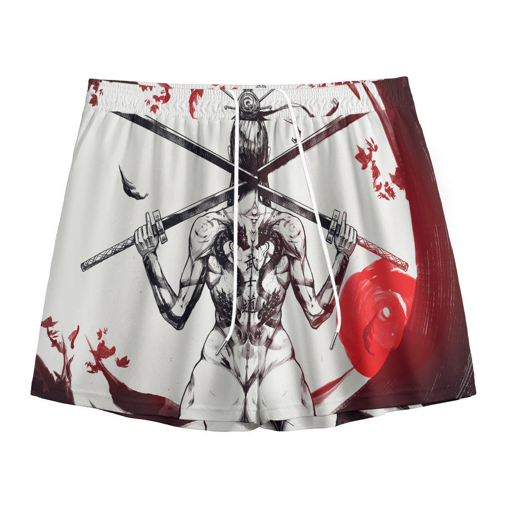 Japanese Samurai Woman Print Mesh Shorts
