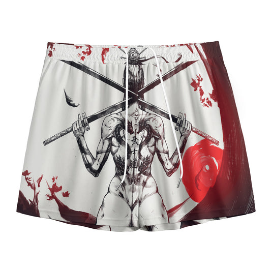 Japanese Samurai Woman Print Mesh Shorts