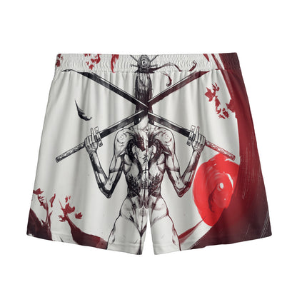 Japanese Samurai Woman Print Mesh Shorts