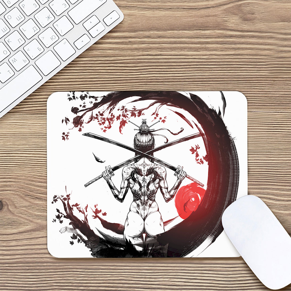 Japanese Samurai Woman Print Mouse Pad