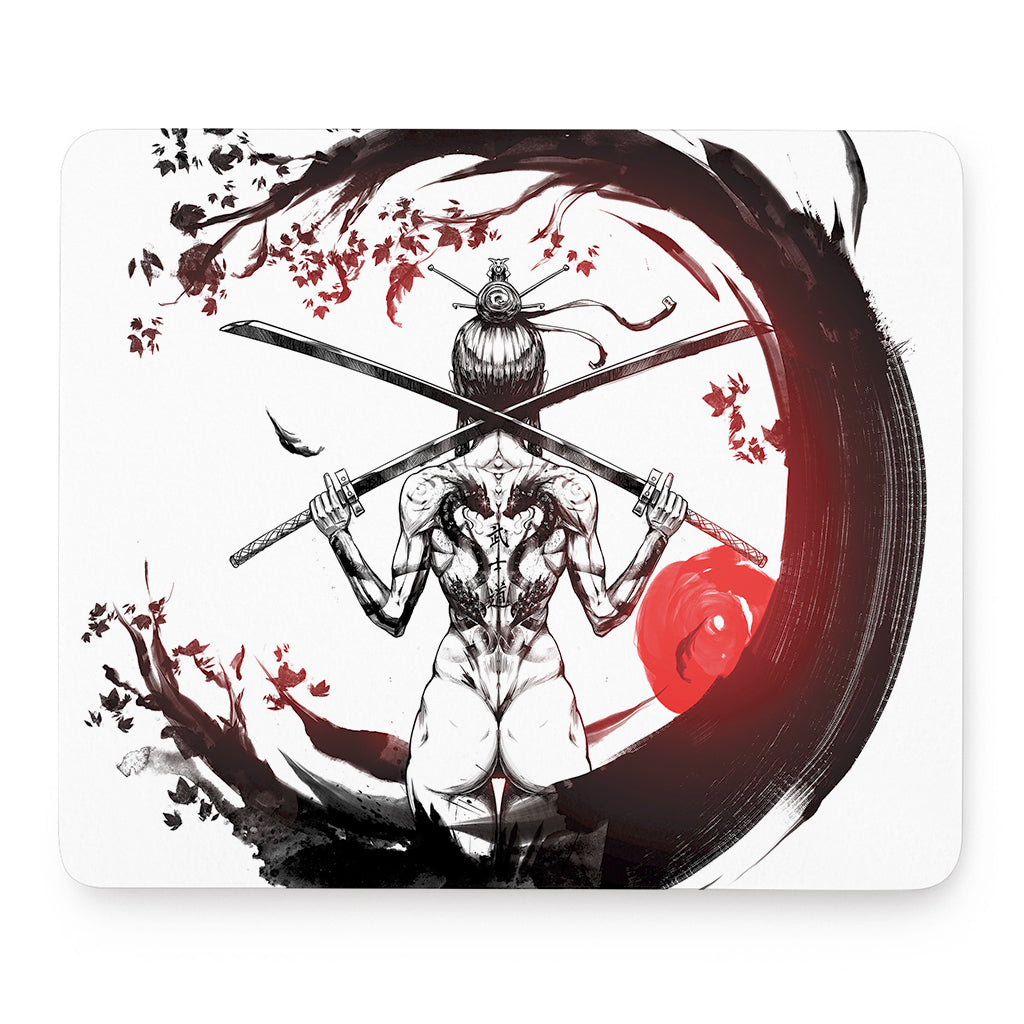 Japanese Samurai Woman Print Mouse Pad