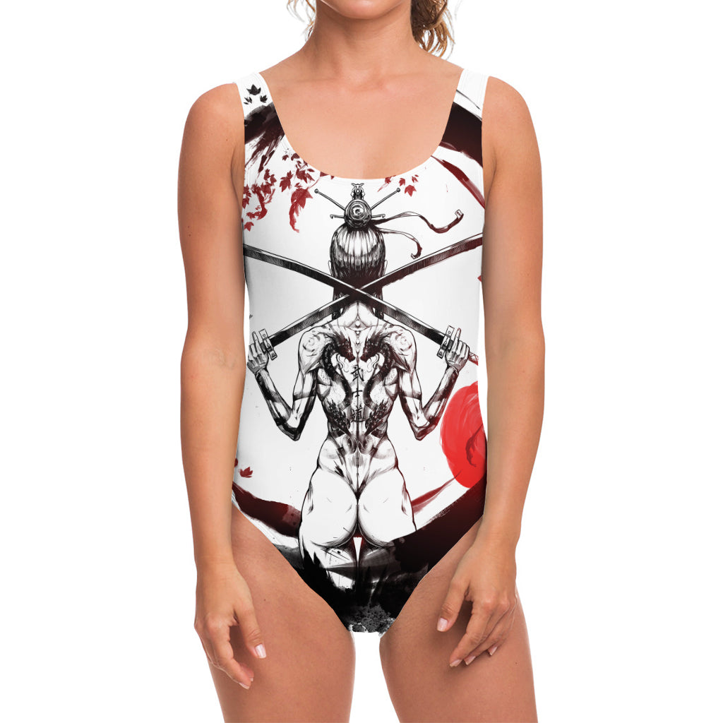 Japanese Samurai Woman Print One Piece Swimsuit
