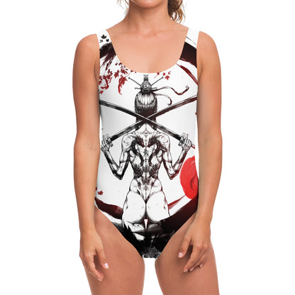 Japanese Samurai Woman Print One Piece Swimsuit
