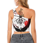 Japanese Samurai Woman Print One Shoulder Crop Top