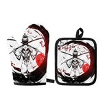 Japanese Samurai Woman Print Oven Mitt And Pot Holder Set