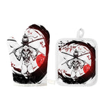 Japanese Samurai Woman Print Oven Mitt And Pot Holder Set