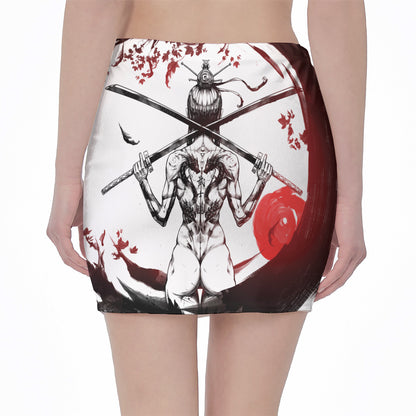 Japanese Samurai Woman Print Pencil Mini Skirt