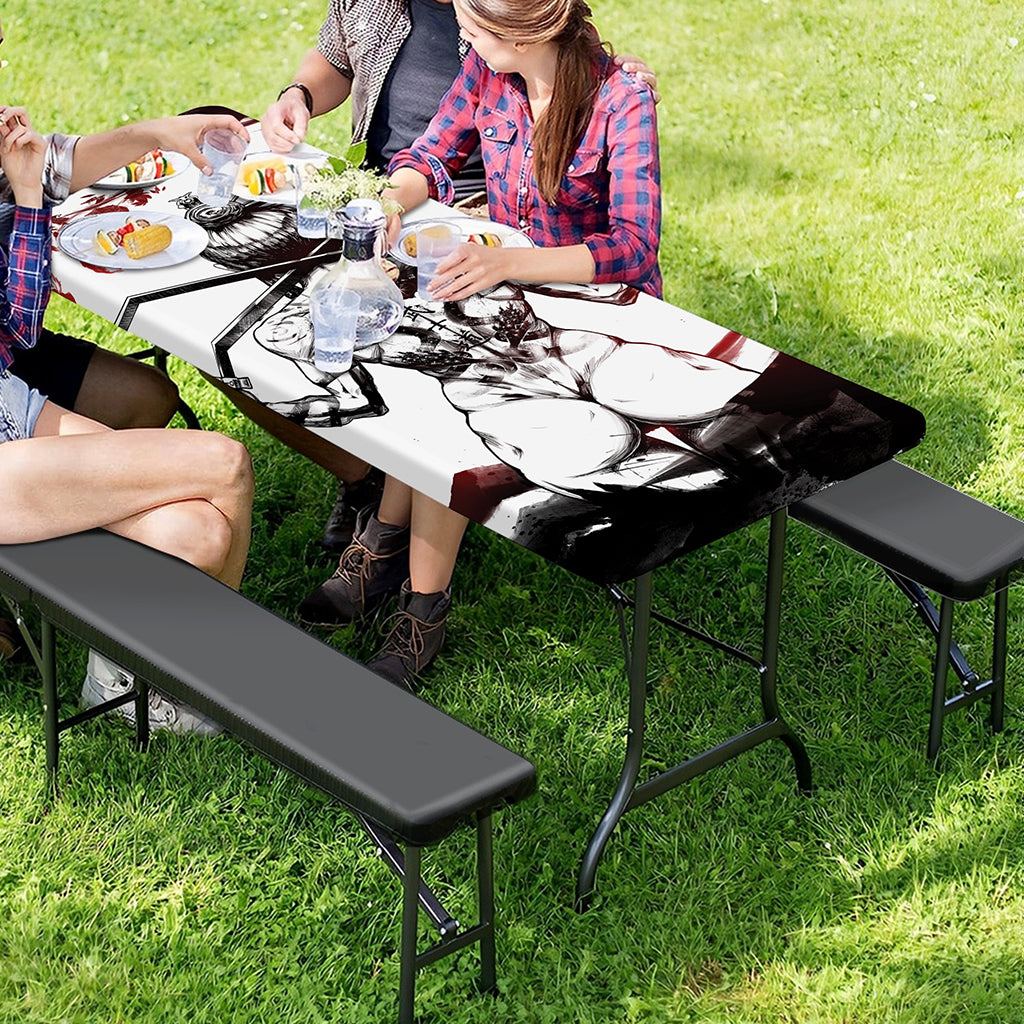 Japanese Samurai Woman Print Picnic Table Cover