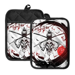 Japanese Samurai Woman Print Pot Holders With Pocket