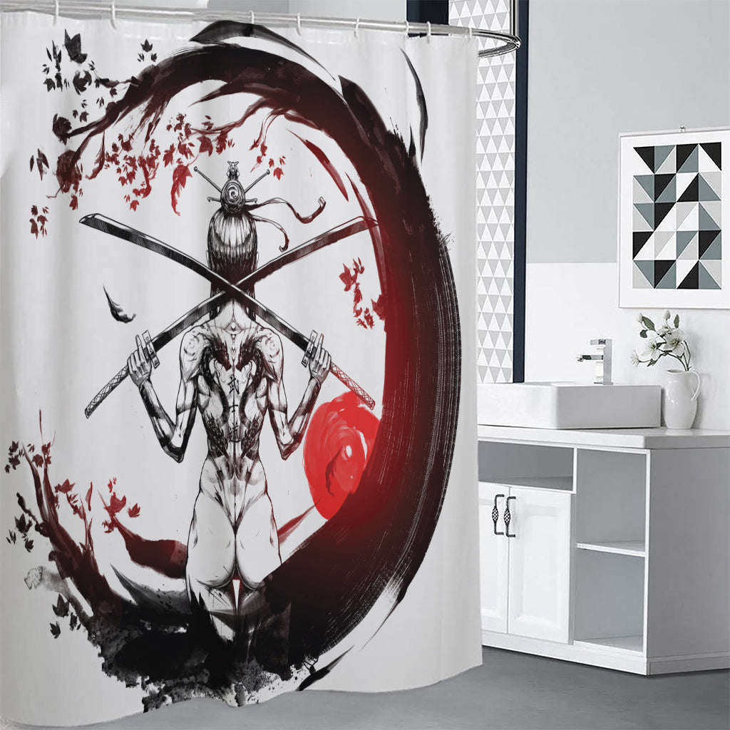 Japanese Samurai Woman Print Premium Shower Curtain