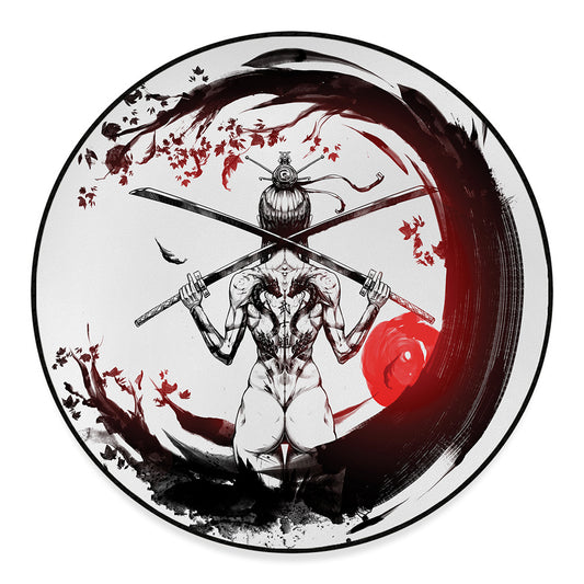 Japanese Samurai Woman Print Round Floor Mat