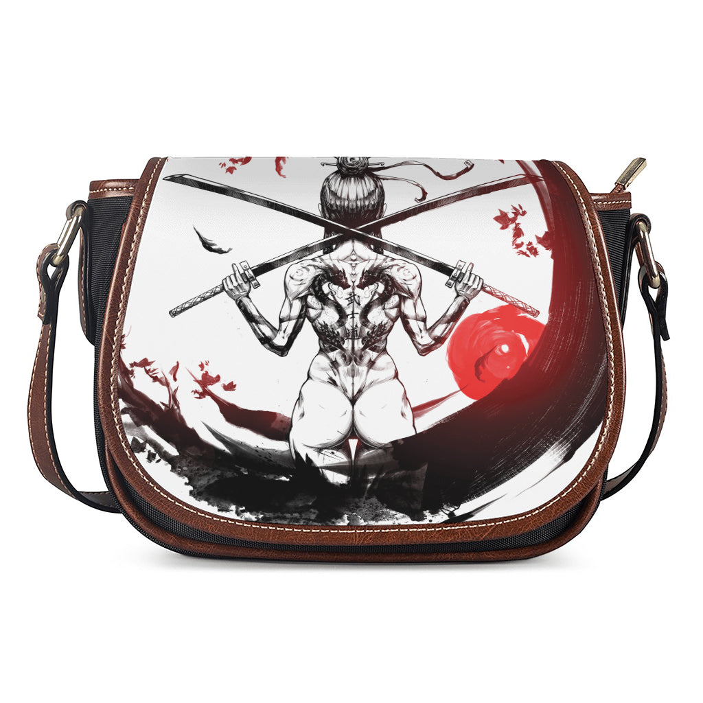 Japanese Samurai Woman Print Saddle Bag