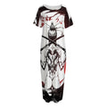Japanese Samurai Woman Print Short Sleeve Long Nightdress